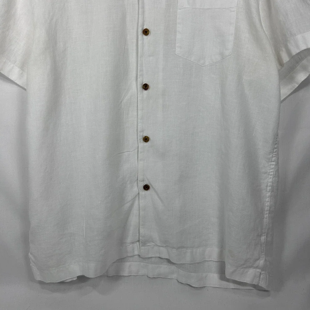 J.Crew White Short Sleeve Linen Camp Collar Button Down Shirt – Size Large (L)
